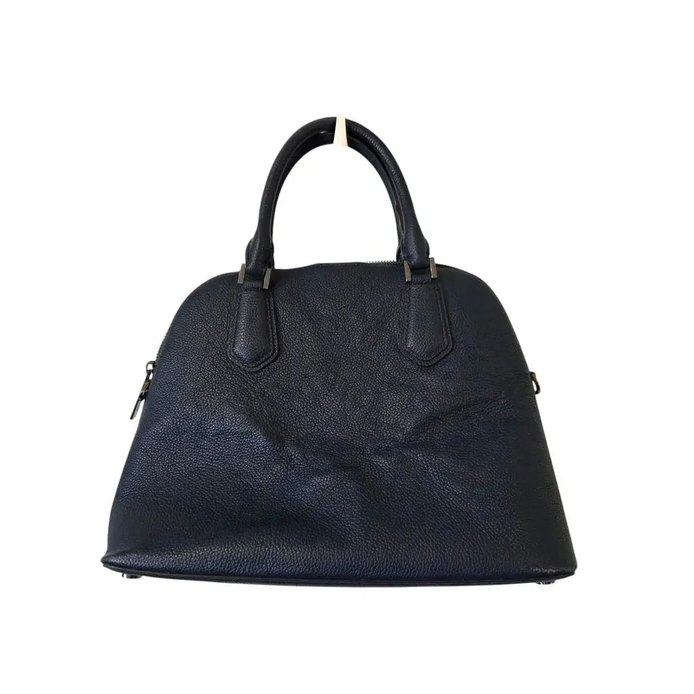 Michael Kors Adele Studded Dome Satchel Handbag Purse Navy Blue Pebbled Leather